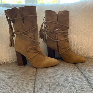 Zara Tan Ankle Boots with Tassels